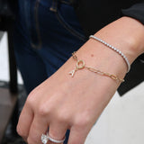 Paperclip Chain Bracelet with Hanging Pave Initial On Round Link